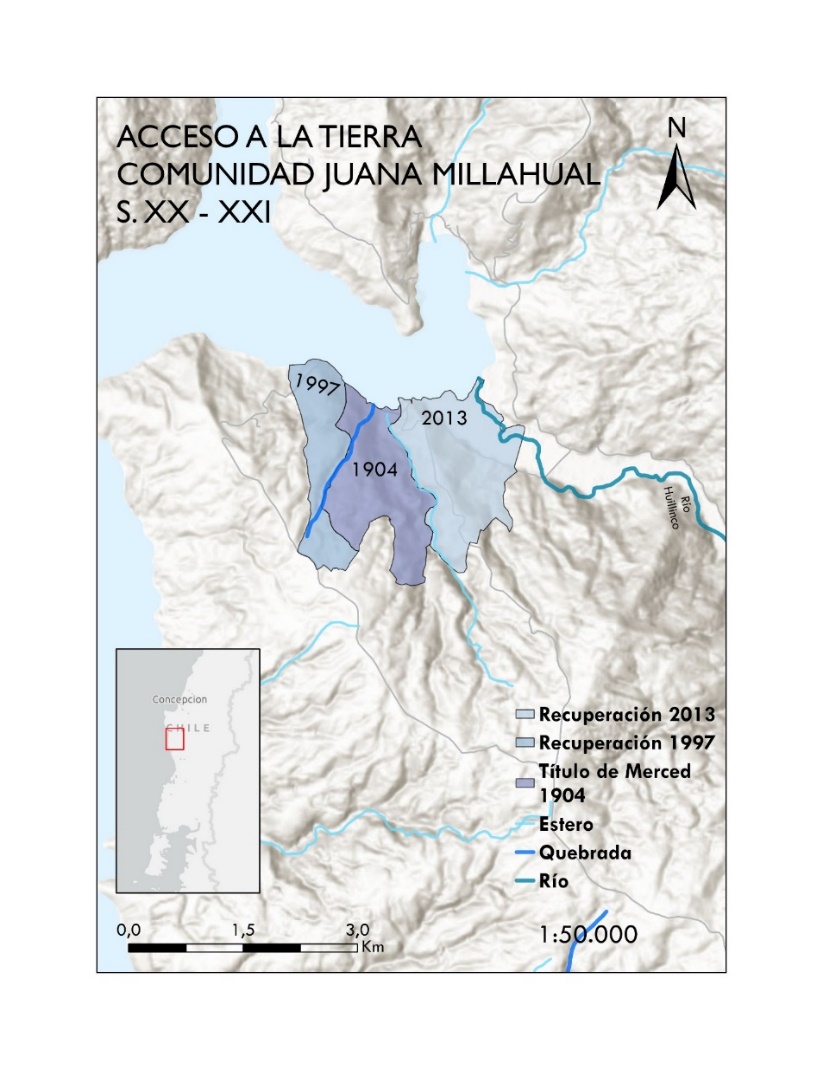 Expansión
del acceso a la tierra por la comunidad Juana Millahual 1904-2014.