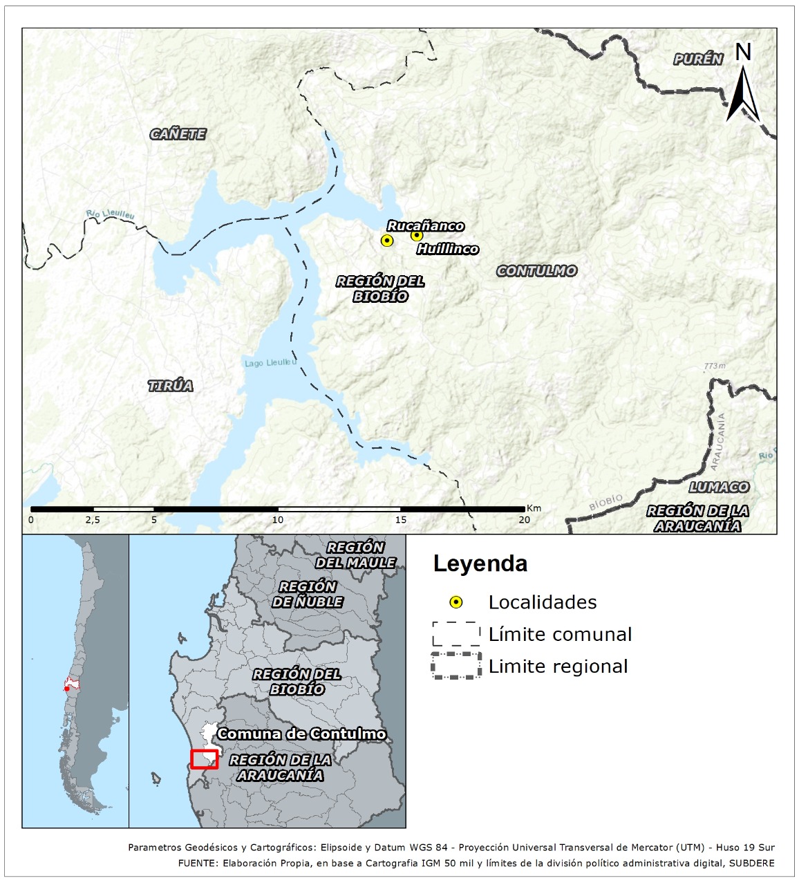 Localizaci&oacute;n de Huillinco y Ruca&ntilde;anco en el territorio chileno
