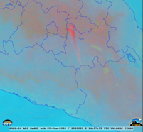 Imagen satelital GOES-16 aplicado el filtro Ash
del volcán Popocatépetl.