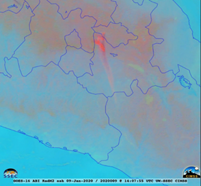Imagen satelital GOES-16 aplicado el filtro Ash
del volc&aacute;n Popocat&eacute;petl.
