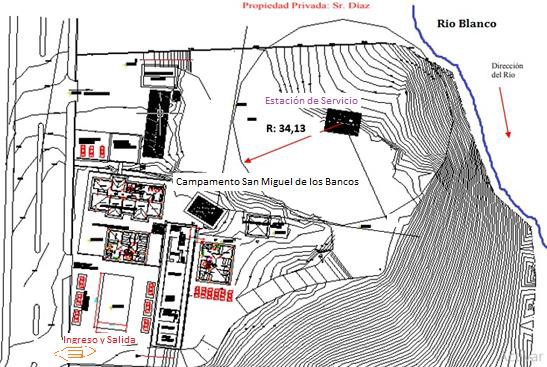Vista Superior del radio de acción de la
explosión – incendio en la estación de servicio