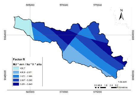 Mapa del factor de erosi&oacute;n pluvial (R)