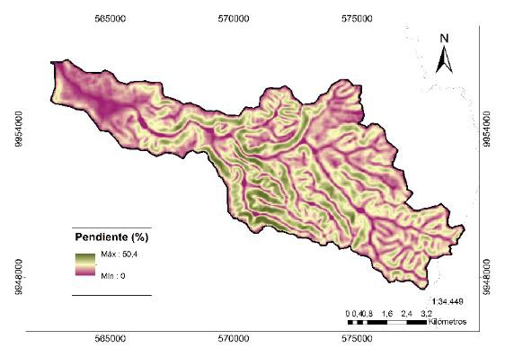 Porcentaje de pendiente
de la Microcuenca de R&iacute;o Muchacho