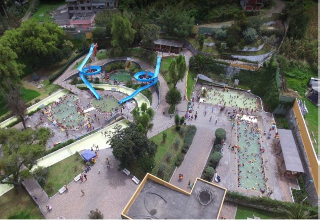 Vista aérea del balneario “El Tingo”. Provincia de Pichincha. Ecuador.