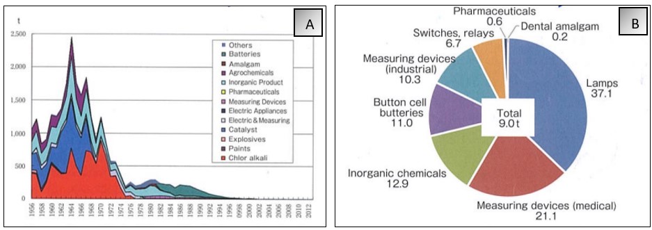 A) Tendencia de la demanda de mercurio en Japón. B) Flujo anual del
mercurio en Japón
