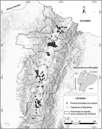 Ubicación de los puntos de estudio levantados en campo.