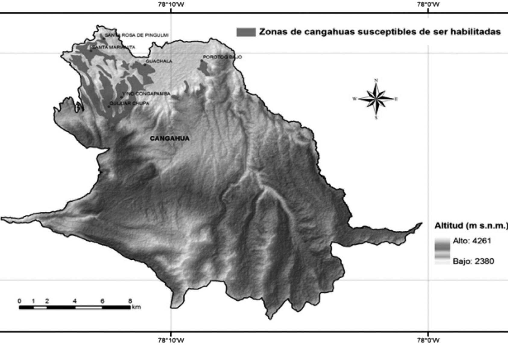  Ubicación geográfica de las zonas con cangahuas susceptibles de ser habilitadas.
