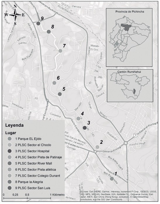 Área de
estudio (Fuente: Esri, HERE, Garmin, Intermap, increment P
Corp., GEBCO, USGS, FAO, NPS,
NRCAN, GeoBase, IGN, Kadaster
NL, Ordnance Survey, Esri Japan, METI, Esri China (Hong Kong),
swisstopo, © OpenStreetMap contributors, and the GIS User Community)