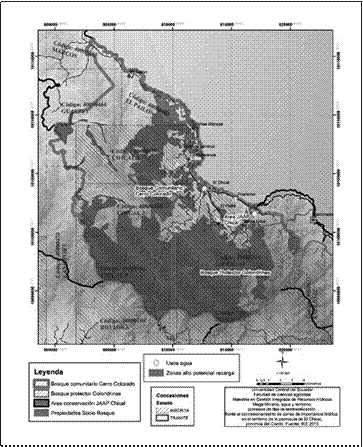 Concesiones miner&iacute;as, usos del agua y ZHI parroquia El Chical.
Elaboraci&oacute;n propia a partir de Informaci&oacute;n 125000 IEE, cant&oacute;n Tulc&aacute;n, datos
levantados en campo.