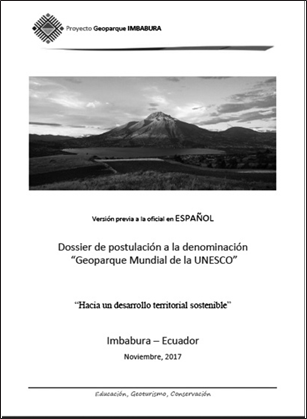  Portada del dossier del Proyecto Geoparque Imbabura (Comité de Gestión Proyecto Geoparque Imbabura, 2017).