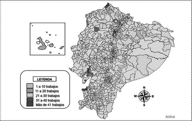 Mapa parroquial de concentración de
trabajos de titulación.