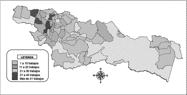 Mapa parroquial de concentraci&oacute;n de trabajos de titulaci&oacute;n de la
Zona 2.