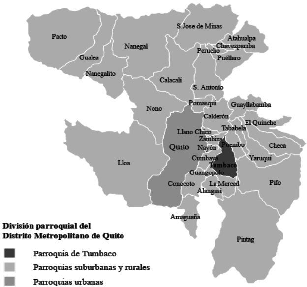División
territorial del cantón Quito (Wikimedia, 2015).