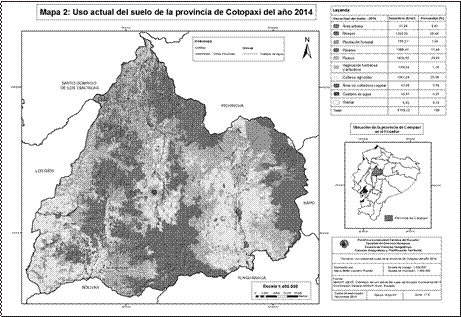 Uso
actual del suelo de la provincia de Cotopaxi para el año 2014. 