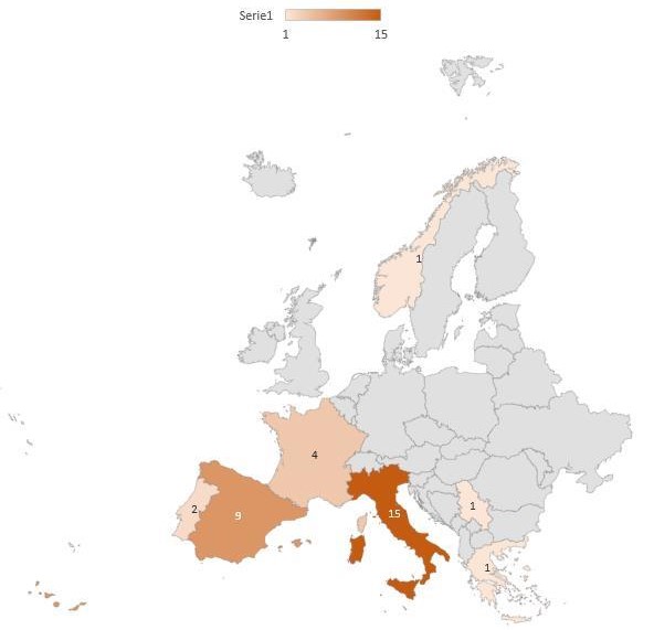 Geographical distributions of PDO and PGI studies linked with sustainability n = 41, based on selected sample.