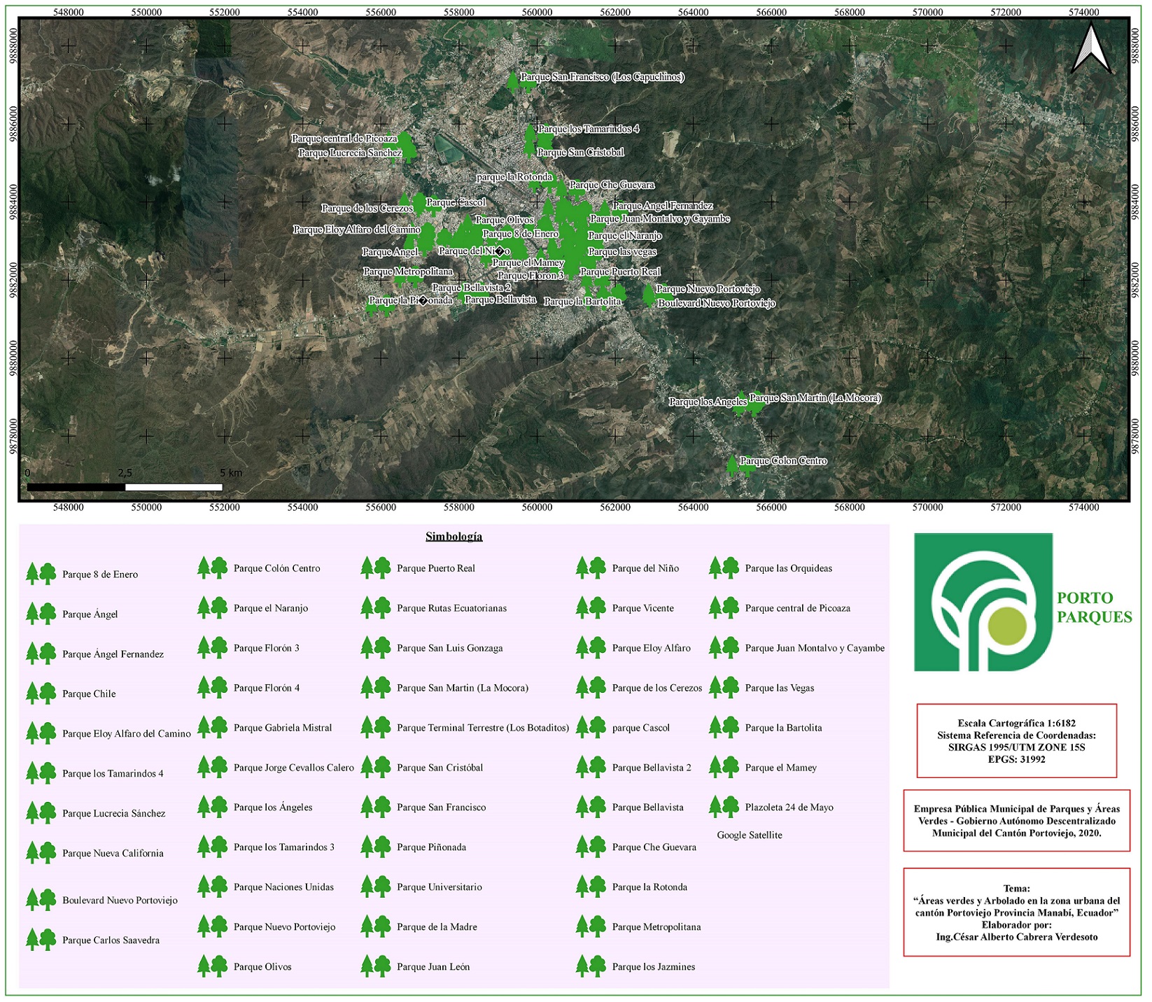 Mapa de identificación de los parques y áreas verdes del cantón Portoviejo (Zona Urbana).