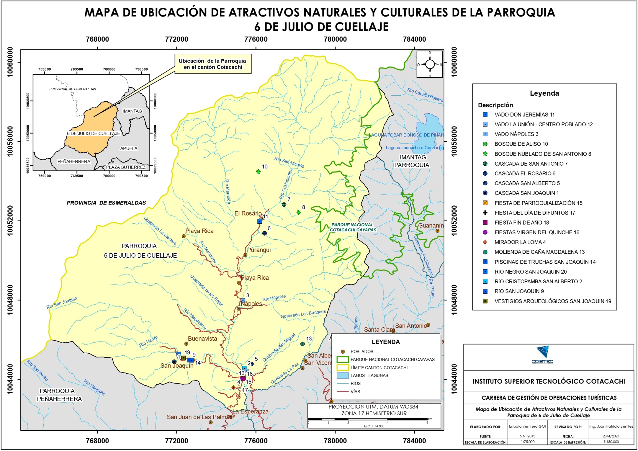 Mapa de atractivos turísticos naturales y culturales.
