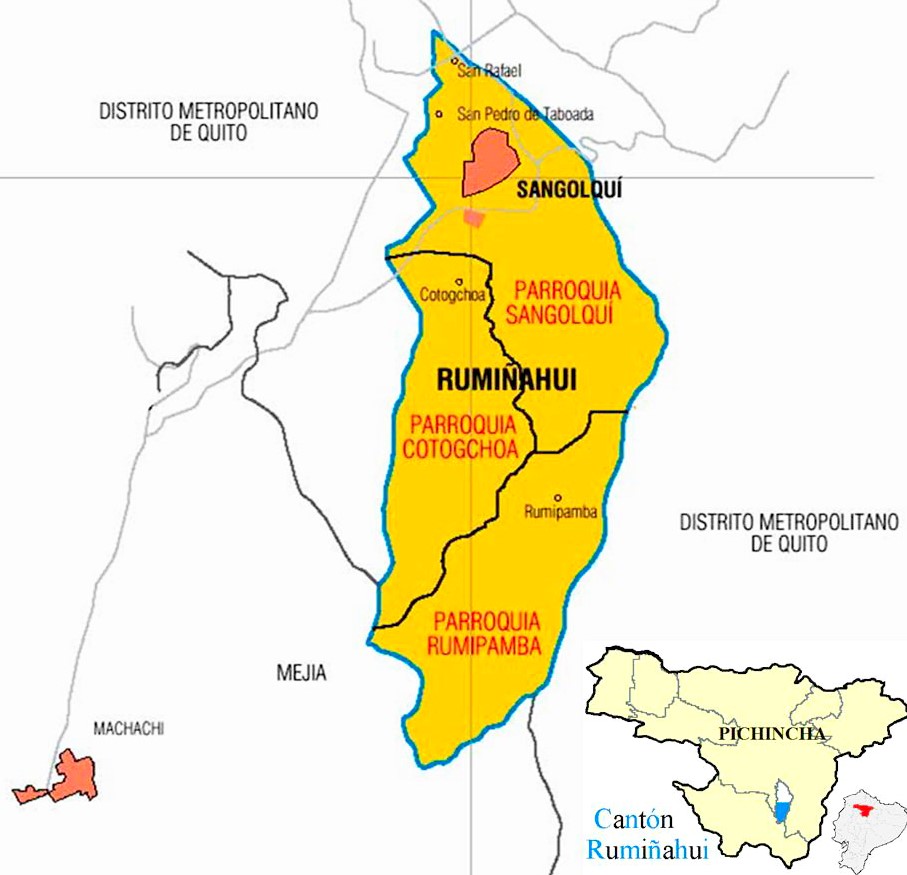 Mapa político del cantón Rumiñahui (Obtenido de Cifuentes Cuichán, 2017).