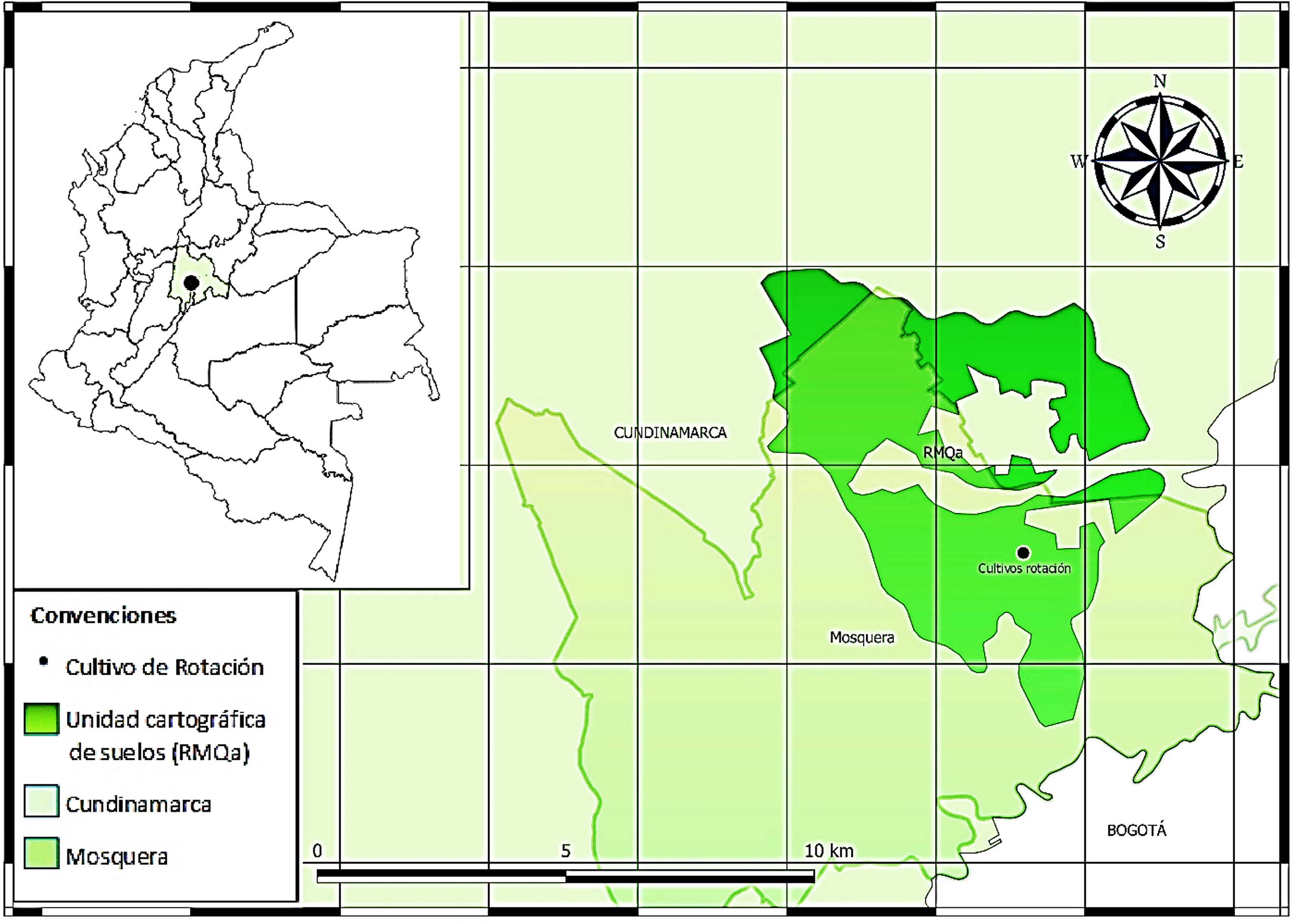 Localización de ensayos de rotación para el cultivo de papa en suelo de unidad cartográfica RMQa. Elaboración propia a partir de datos abiertos de levantamiento de suelos del Instituto Geográfico Agustín Codazzi del 2021.