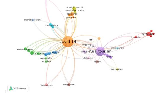 Visualización de red por palabras claves y rango de años.