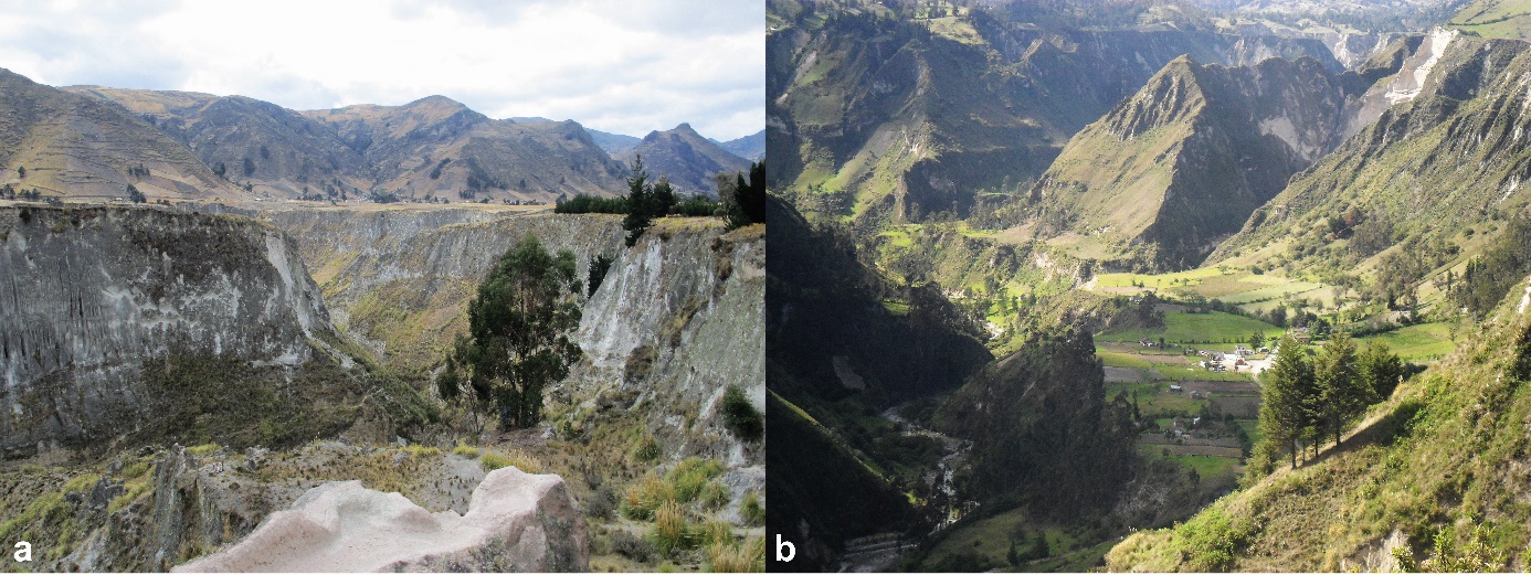 Fondos de la cuenca del río Toachi: a. Cañón del río Toachi, parroquia Zumbahua b. Itualó, parroquia Chugchilán.