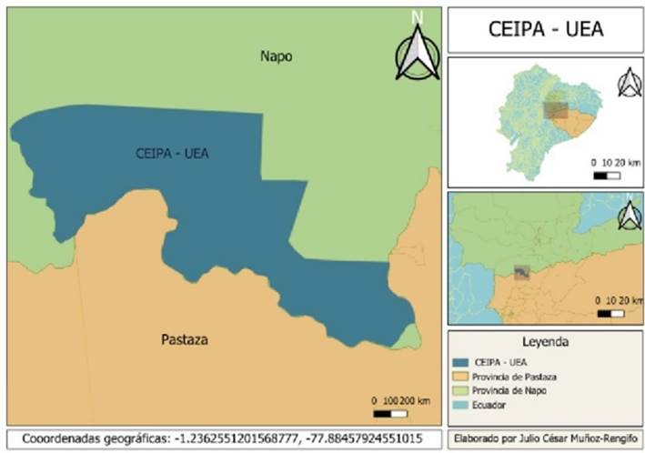 Localización del CEIPAUEA en la región amazónica de Ecuador.