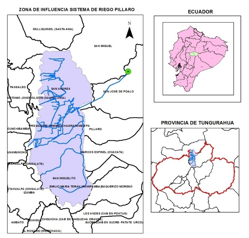 Mapa de ubicación del sistema de riego Píllaro - ramal norte.