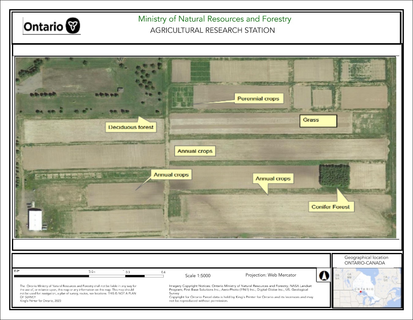 Assess the effect of disturbance on soil health, including triplicate sites of annual crops-wheat, barley, corn, soybeans; perennial crops-pasture, relatively undisturbed grass, deciduous forest, and conifer forest treatments.
