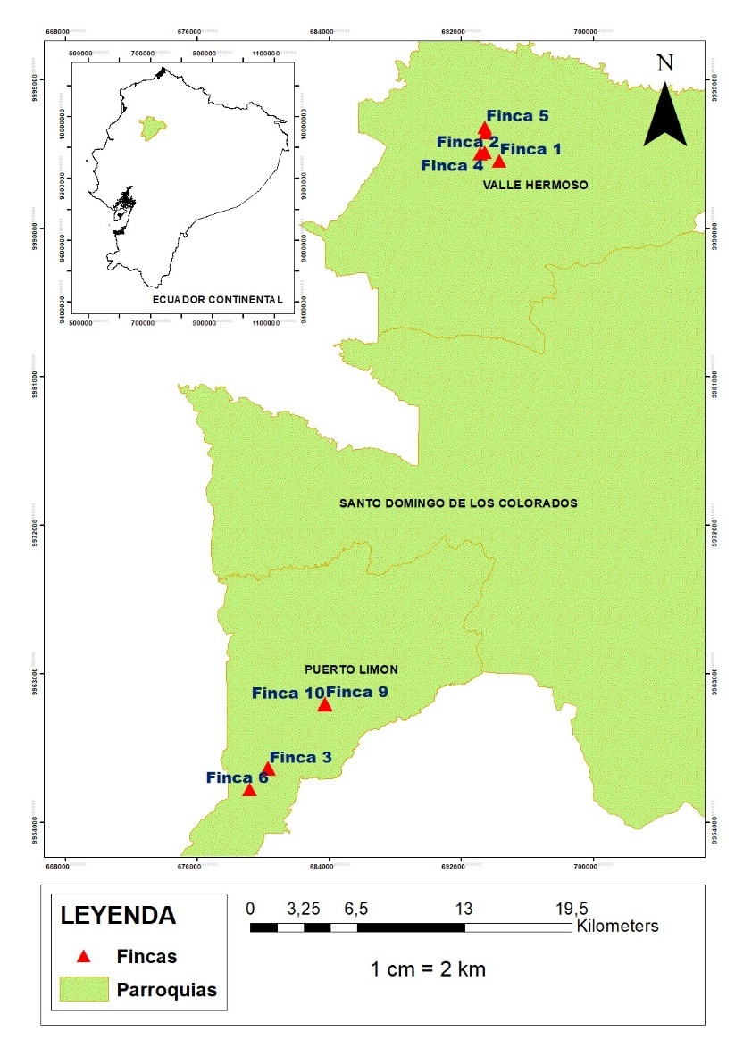 Ubicación de las fincas agroforestales evaluadas.