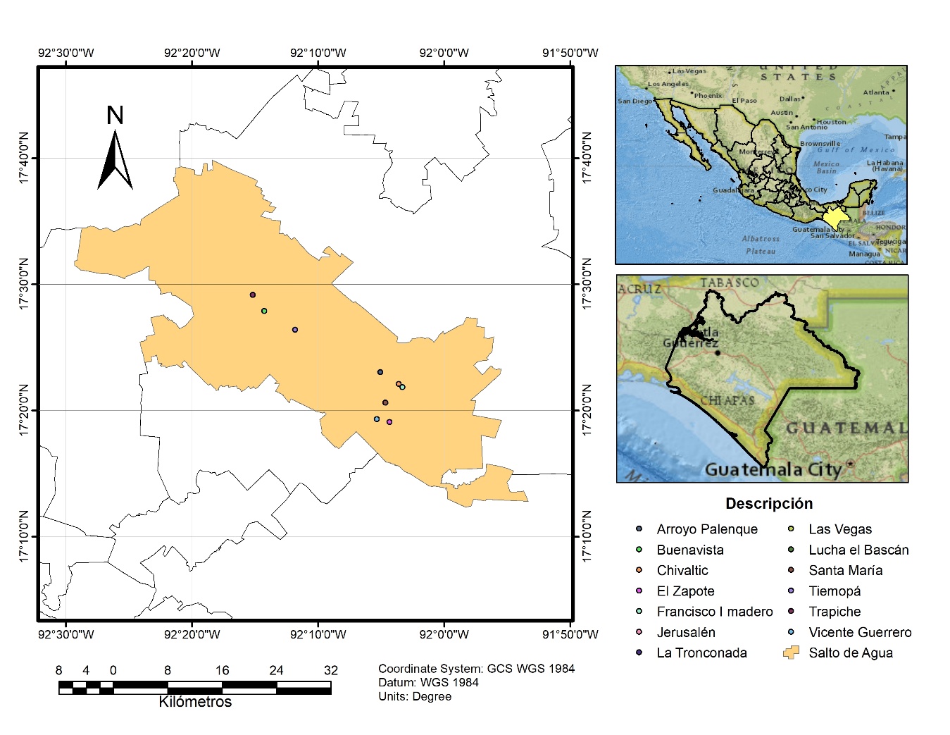 Localización del Municipio de Salto de Agua, Chiapas, México.