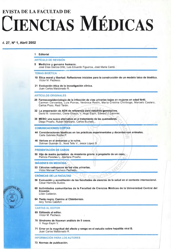 					Ver Vol. 27 Núm. 1 (2002): Revista de la Facultad de Ciencias Médicas (Quito)
				