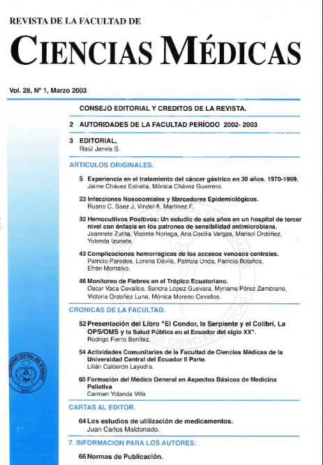 					Ver Vol. 28 Núm. 1-3 (2003): Revista de la Facultad de Ciencias Médicas (Quito)
				