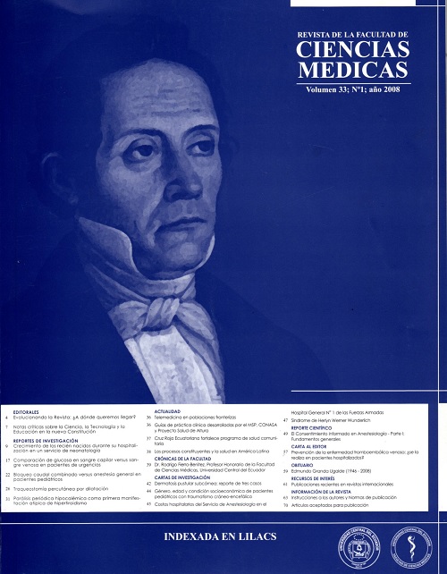 					Ver Vol. 33 Núm. 1 (2008): Revista de la Facultad de Ciencias Médicas (Quito)
				