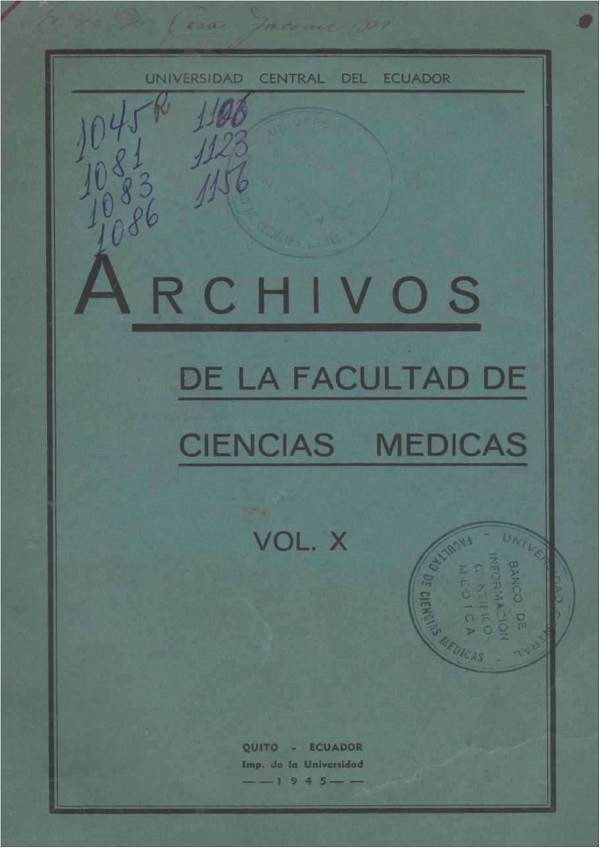 					Ver Vol. 10 Núm. 1-4 (1945): Revista de la Facultad de Ciencias Médicas (Quito)
				