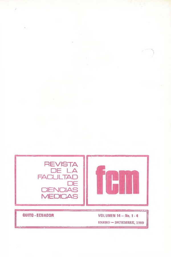 					View Vol. 14 No. 1-4 (1989): Revista de la Facultad de Ciencias Médicas (Quito)
				