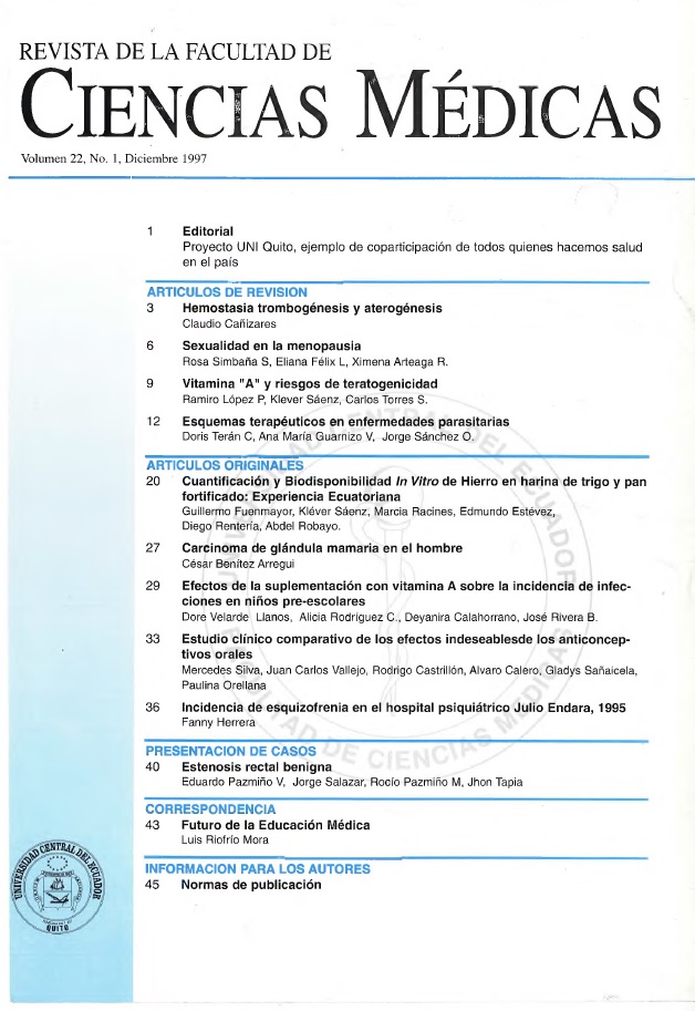 					Ver Vol. 22 Núm. 1 (1997): Revista de la Facultad de Ciencias Médicas (Quito)
				