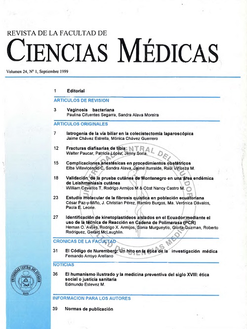 					Ver Vol. 24 Núm. 1 (1999): Revista de la Facultad de Ciencias Médicas (Quito)
				