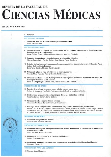 					Ver Vol. 26 Núm. 1 (2001): Revista de la Facultad de Ciencias Médicas (Quito)
				