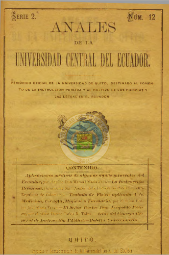 					Ver Vol. 2 Núm. 12 (1888): ANALES DE LA UNIVERSIDAD DE QUITO, NOVIEMBRE
				