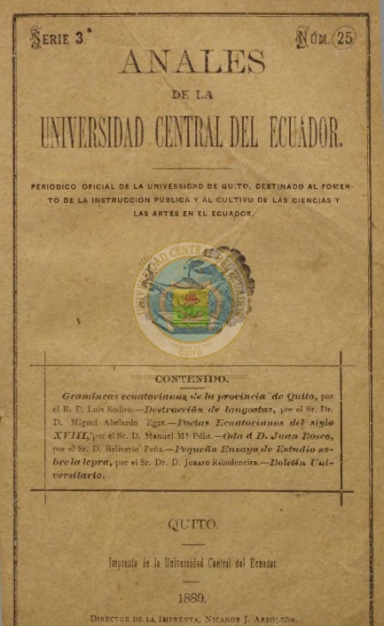 					Ver Vol. 3 Núm. 25 (1889): ANALES DE LA UNIVERSIDAD DE QUITO, DICIEMBRE
				