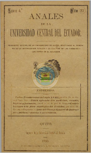 					Ver Vol. 4 Núm. 27 (1890): ANALES DE LA UNIVERSIDAD DE QUITO, FEBRERO
				
