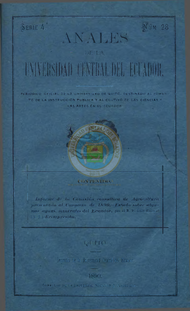 					Ver Vol. 4 Núm. 28 (1890): ANALES DE LA UNIVERSIDAD DE QUITO, JULIO
				
