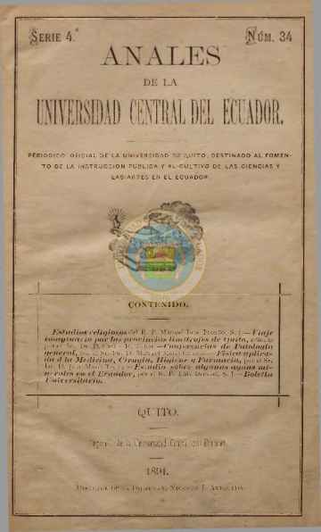 					Ver Vol. 4 Núm. 34 (1891): ANALES DE LA UNIVERSIDAD DE QUITO, ENERO
				