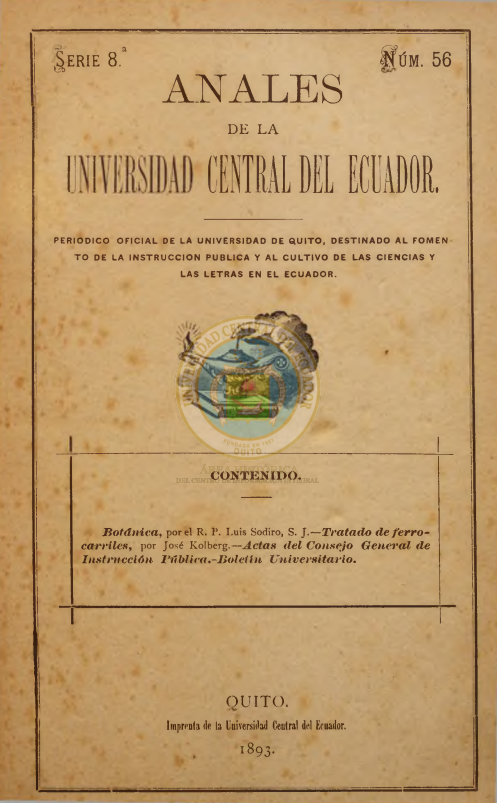 					Ver Vol. 8 Núm. 56 (1893): ANALES DE LA UNIVERSIDAD DE QUITO, MARZO
				