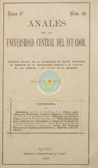 					Ver Vol. 8 Núm. 58 (1893): ANALES DE LA UNIVERSIDAD DE QUITO, MAYO
				