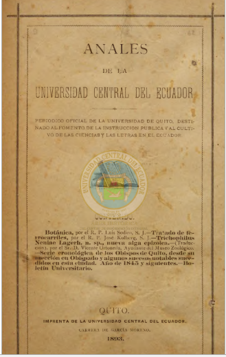 					Ver Vol. 9 Núm. 62 (1893): ANALES DE LA UNIVERSIDAD DE QUITO, SEPTIEMBRE
				