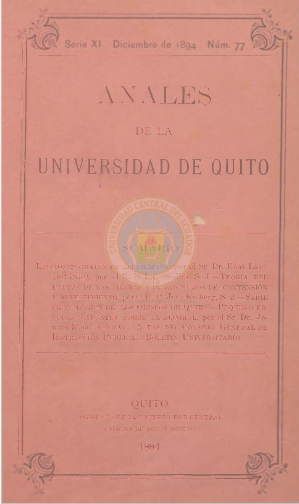 					Ver Vol. 11 Núm. 77 (1894): ANALES DE LA UNIVERSIDAD DE QUITO, DICIEMBRE
				