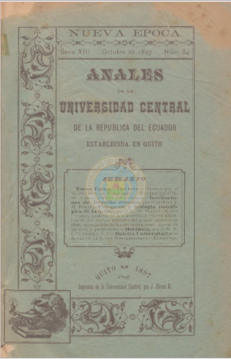 					Ver Vol. 13 Núm. 84 (1897): ANALES DE LA UNIVERSIDAD DE QUITO, OCTUBRE
				