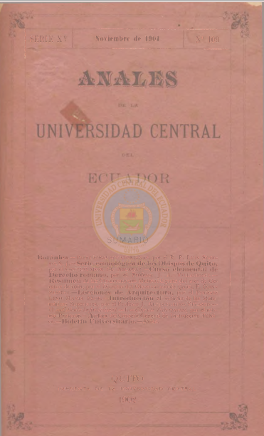 					Ver Vol. 15 Núm. 109 (1901): ANALES DE LA UNIVERSIDAD DE QUITO, NOVIEMBRE
				