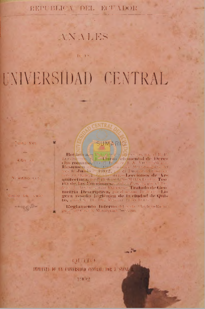 					Ver Vol. 16 Núm. 117 (1902): ANALES DE LA UNIVERSIDAD DE QUITO, JULIO
				